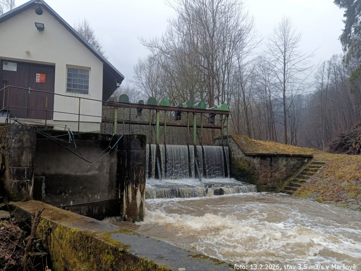 rkm. 49,3 Nesjízdný jez, stav 65 cm na vodočtu v Maršově